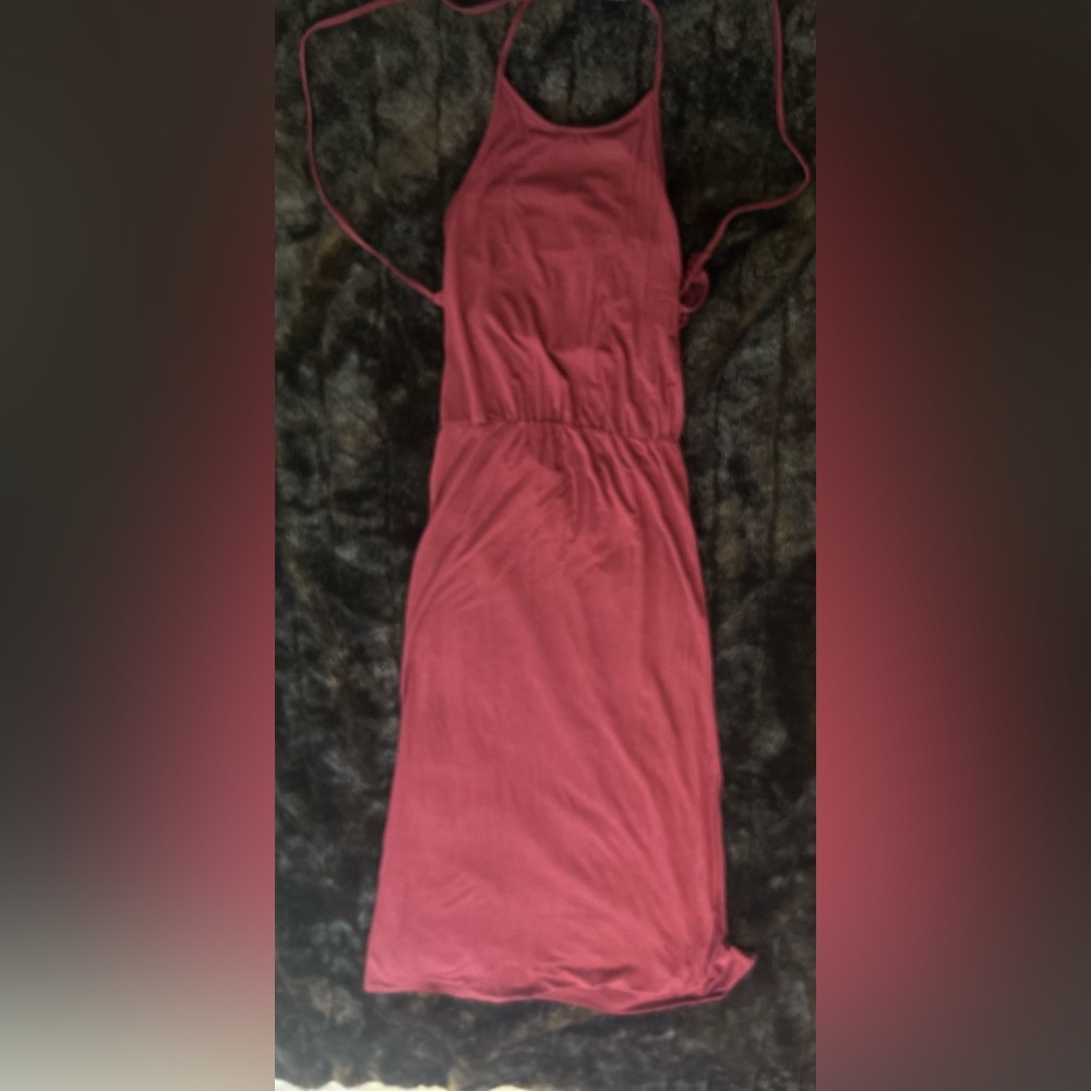 SO Burgundy Halter Maxi Dress Open Back Tie Waist Size M NWT